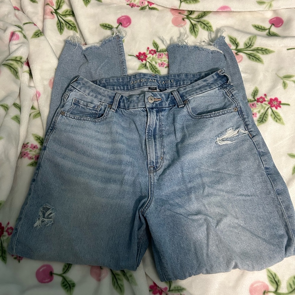American Eagle Outfitters Women's Curvy Mom Blue Distressed Jeans